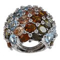 New! Kenneth Jay Lane Silvertone Multi-color Cluster CZ Dome Ring