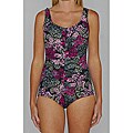 Island Pearls Missy Grey/ Pink Floral Shirred 1-piece Swimsuit