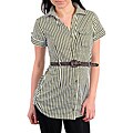 Stanzino Women's White/ Olive Pinstripe Belted Shirt