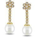14k Yellow Gold Pearl and 1/2ct TDW Diamond Earrings (G-H, SI1-SI2)