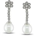 14k White Gold Pearl and 1/2ct TDW Diamond Earrings (G-H, SI1-SI2)
