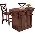 Traditions Cherry Kitchen Island and Two Stools Set
