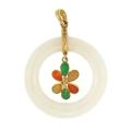 Mason Kay 14k Gold Multi-colored Jadeite Circle and Flower Pendant