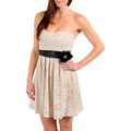 Stanzino Women's Beige Strapless Belted Babydoll Dress