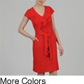 Sharagano Women's Cascading Ruffle Belted Dress