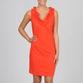 Sharagano Women's Plus Papaya Ruffle Linen Dress