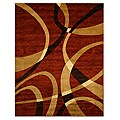 Hand-carved Burgundy Geometric Stripes Rug (7'10 x 9'10)