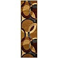 Hand-carved Blue Geometric Circles Rug (2' x 6'9)