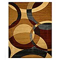 Hand-carved Blue Geometric Circles Rug (5'3 x 7'3)