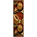 Hand-carved Green Geometric Circles Rug (2' x 6'9)