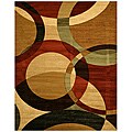 Hand-carved Green Geometric Circles Rug (5'3 x 7'3)
