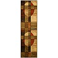 Hand-carved Green Geometric Design Rug (2' x 6'9)
