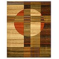 Hand-carved Green Geometric Design Rug (7'10 x 9'10)