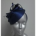 Swan Hat Women's Navy Satin Ribbon/ Feathers Fascinator Hat