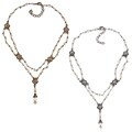Sweet Romance Pewter Edwardian Pearl and Crystal Necklace
