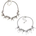 Sweet Romance Pewter Vintage Crystal and Faux Pearl Vine Necklace