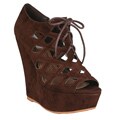 Neway by Beston Women's 'Adela' Coffee Cut-out Wedges