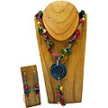 Blue & Orange Peel Acai Necklace and Earring Set (Colombia)