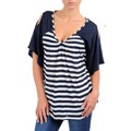 Stanzino Women's Plus Navy/ White Cut-out Shoulder Top