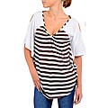 Stanzino Women's Plus Coffee/ White Stripe Cut-out Top