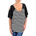 Stanzino Women's Plus Black/ White Cut-out Shoulder Top