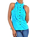 Stanzino Women's Blue Ruffled Bib Shirt