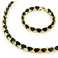 Gold and Black-plated Stainless Steel Link Bracelet and Necklace Set