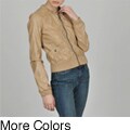 Members Only Women's Faux Leather Crew Neck Bomber Jacket