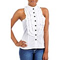 Stanzino Women's White Ruffled Sleeveless Tuxedo Top