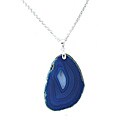 Sterling Silver Blue Brazilian Agate Slice 31-inch Necklace