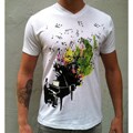 Statik Men's White Skeleton Piano Music T-Shirt