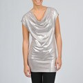 Annalee and Hope Women's Drape Neck Foil Top