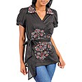 Stanzino Women's Plus-size Wrap-Style Black Floral Top