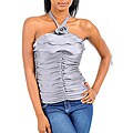 Stanzino Women's Grey Rosette Ruffled Halter Top