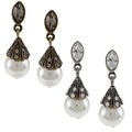 Sweet Romance Brass Glass Pearl Earrings