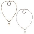 Sweet Romance Bronzetone or Silvertone Faux Pearl and Crystal Necklace