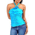 Stanzino Women's Blue Rosette Ruffled Halter Top
