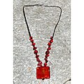 Italian Glass Bead Pendant Necklace Red (Thailand)