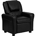 Contemporary Black Vinyl Kids Recliner with Cup Holder and Headrest