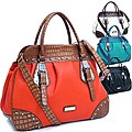 Dasein Large Studded Satchel with Croco Trim and Detachable Shoulder Strap