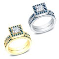 14k Gold 0.50ct TDW Princess Blue and White Diamond Bridal Ring Set (H-I, I1)