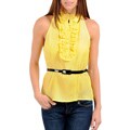 Stanzino Women's Yellow Ruffled Halter Top with Skinny Belt Detail