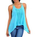 Stanzino Women's Blue Fringe Asymmetric Hem Top