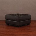 Button-tufted Dark Brown Leather Ottoman