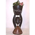 African Wood-carved Medium Flower Pot (Ghana)