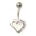 Stainless Steel Jeweled Heart Barbell Belly Ring