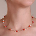 DaVonna 14k Gold Pearl and Coral 16-inch Necklace (4-5 mm)