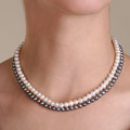 DaVonna 14k Gold Black/ White Cultured FW Pearl Necklace (5.5-6 mm/ 18 in)