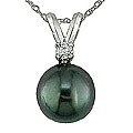 14k Gold Diamond & Cultured Tahitian Pearl Pendant