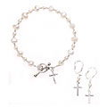Sterling Essentials Sterling Silver 7-inch Cultured Pearl Cross Earring and Bracelet Set